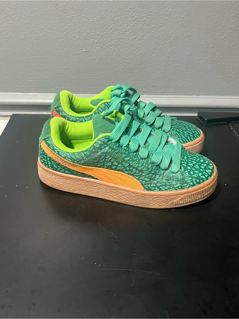 Puma Kids Green & Orange Patterned Suede Sneakers TMNT